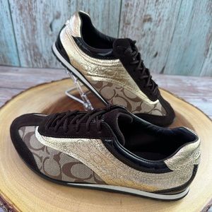👟Coach Kodie Sneaker with Gold trim - Brown Golden Caramel👟